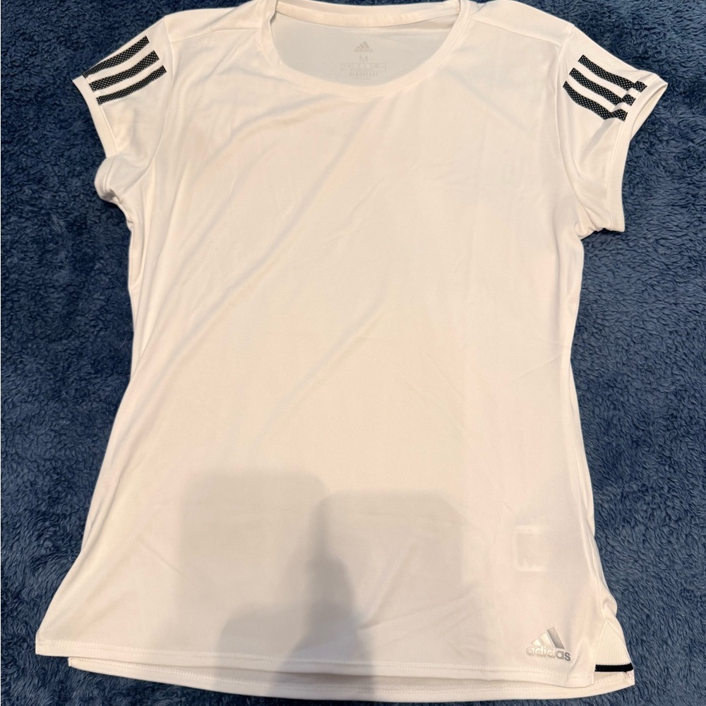 Adidas Women's White Tee with Black Stripes